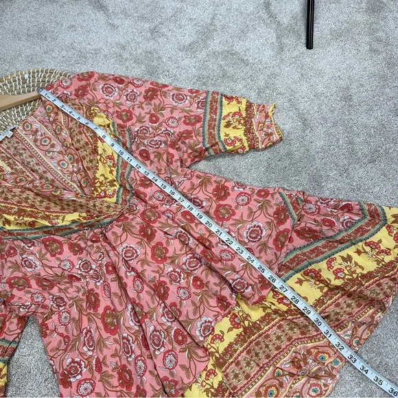 Umgee Floral Border Print Layered Mini Dress Boho Gypsy Rose Pink Plus Size 1X - Picture 15 of 15
